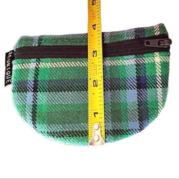 Tartan Coin Purse Half Moon Utility Zipper Pouch RE-UNIQUE Scotland Green Plaid - Picture 3 of 6